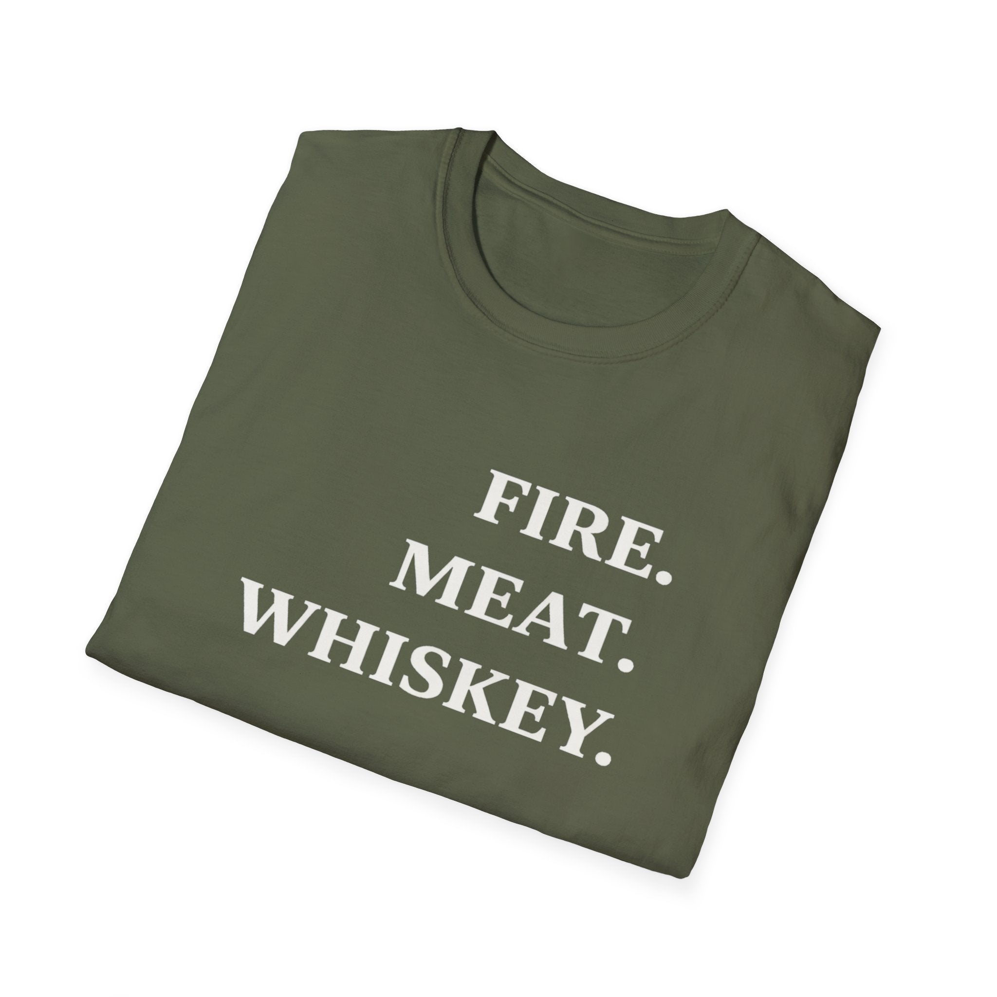 Fire. Meat. Whiskey - Large Text T-Shirt