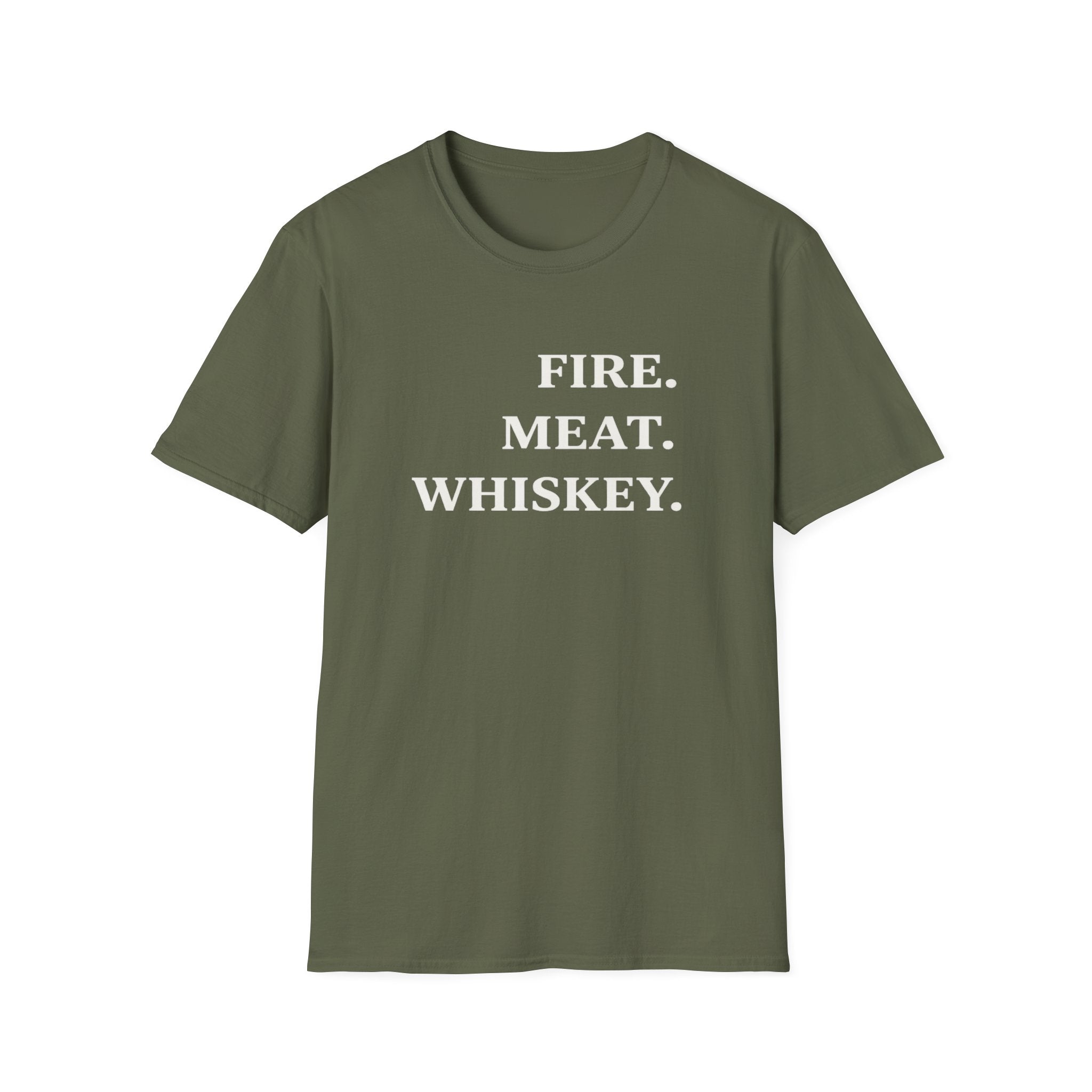 Fire. Meat. Whiskey - Large Text T-Shirt