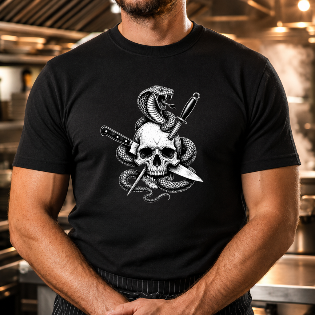 Skull, Snake, Steel, Chef Knife Tshirt