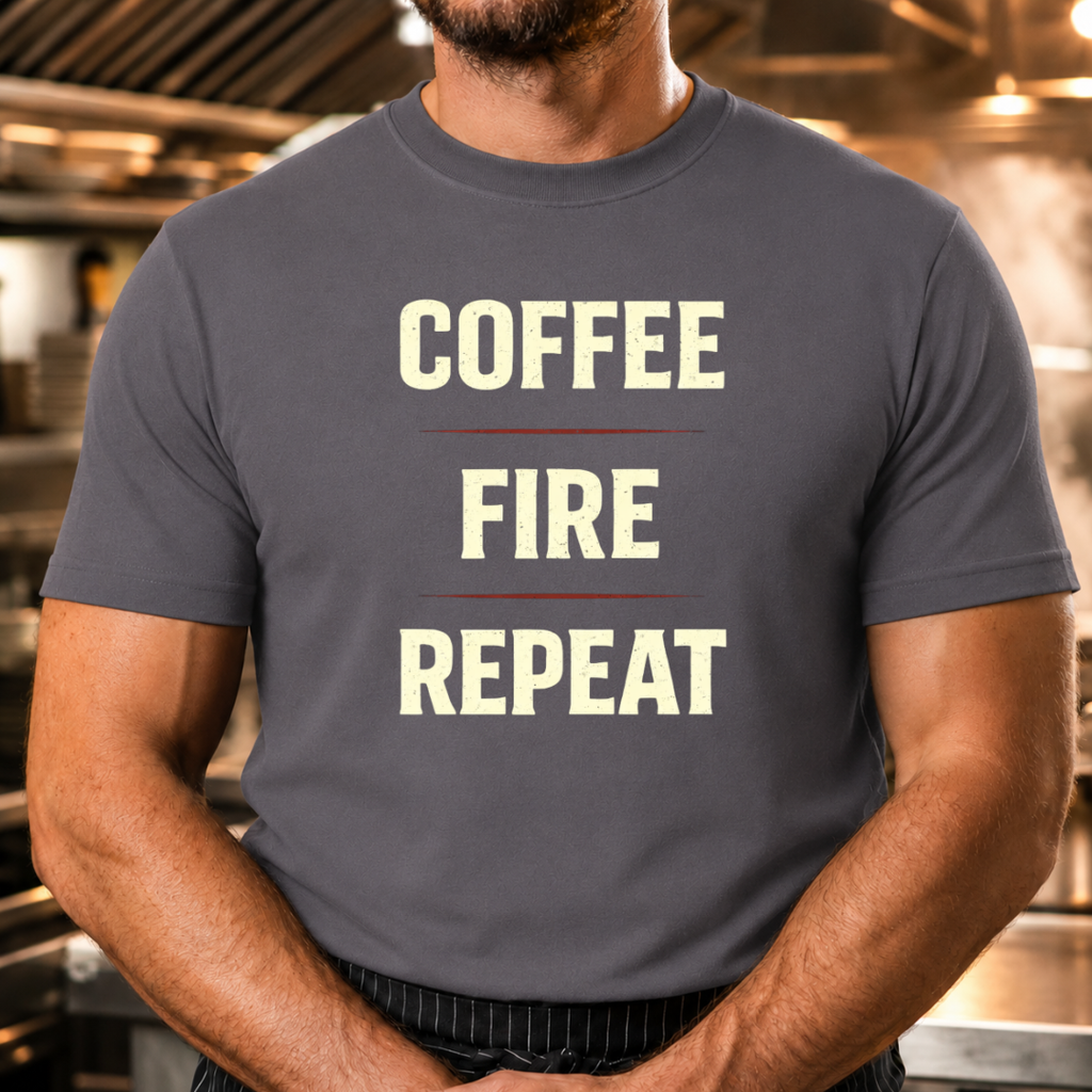 Coffee Fire Repeat - Bold Text T-Shirt