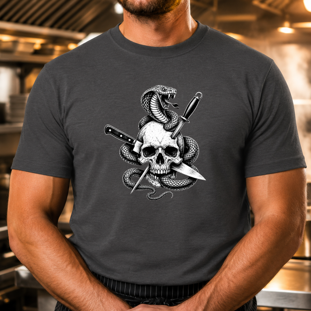 Skull, Snake, Steel, Chef Knife Tshirt