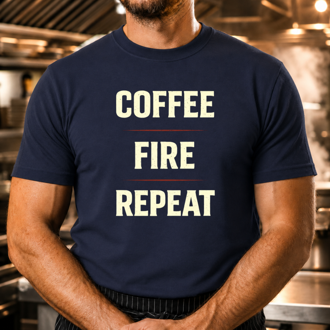 Coffee Fire Repeat - Bold Text T-Shirt