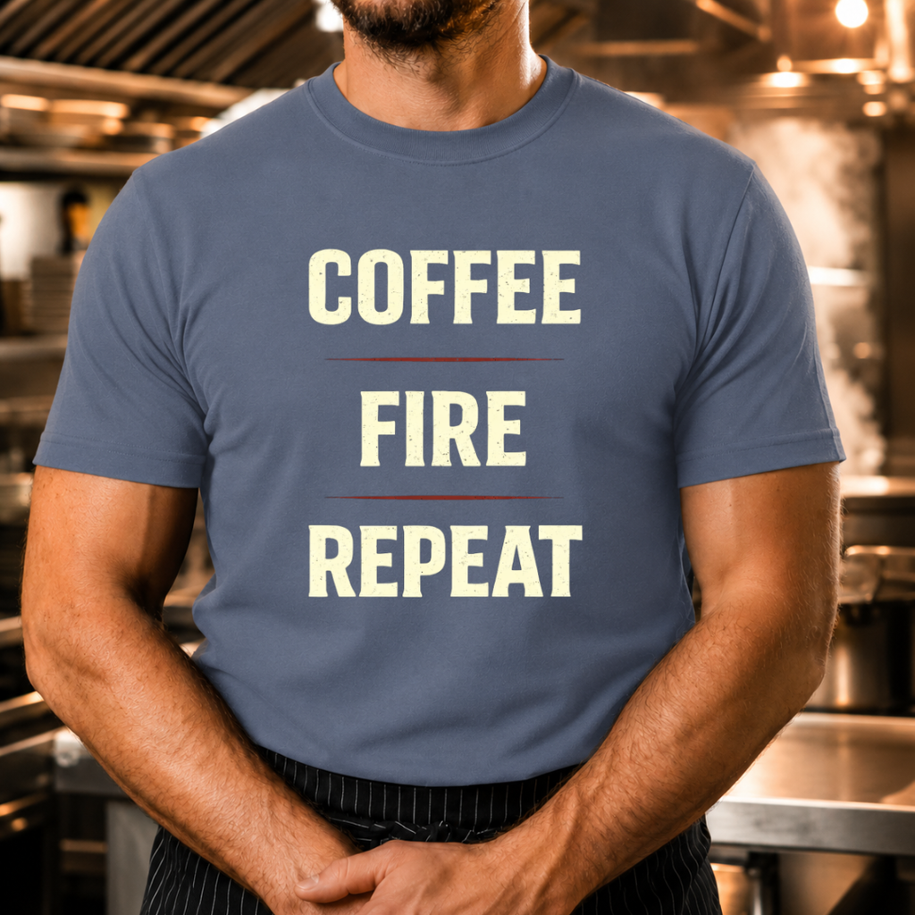 Coffee Fire Repeat - Bold Text T-Shirt
